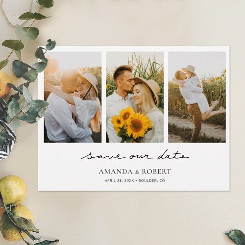Simple Modern Multi Photo Collage Save the Date Announcement Postcard