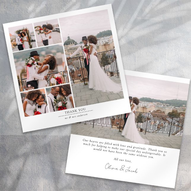 Simple Modern Multi Photo Collage Wedding Thank You Card (Creator Uploaded)