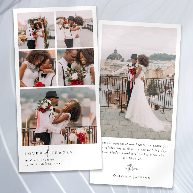 Simple Modern Multi Photo Collage Wedding Thank You Card | Zazzle