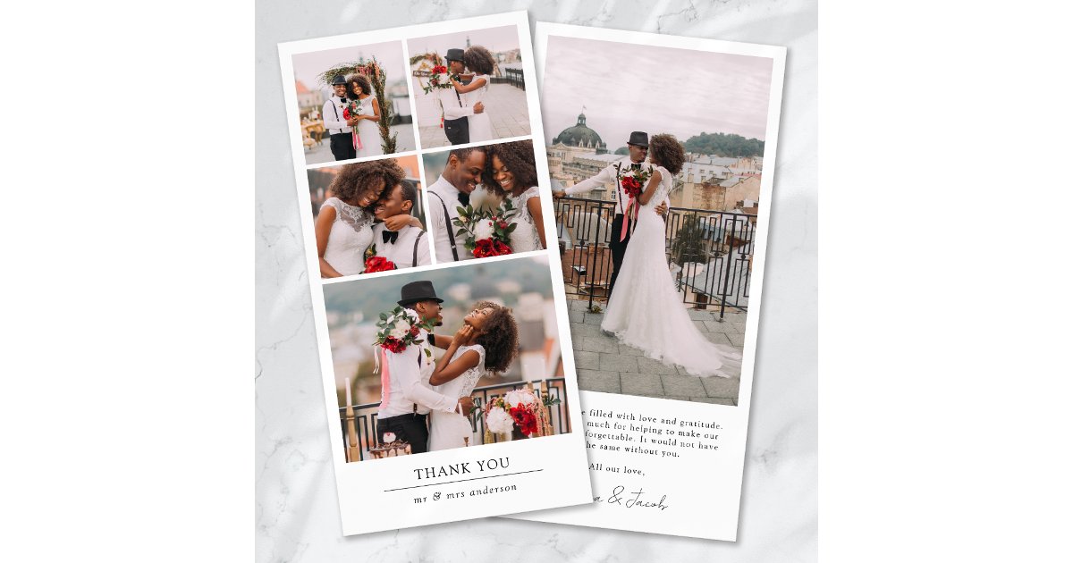 Simple Modern Multi Photo Collage Wedding Thank You Card | Zazzle