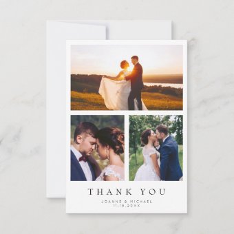 Simple Modern Multi Photo Wedding Thank You Card | Zazzle