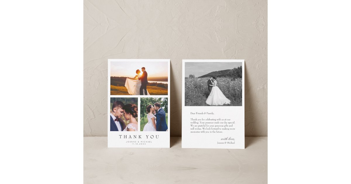 Simple Modern Multi Photo Wedding Thank You Card | Zazzle