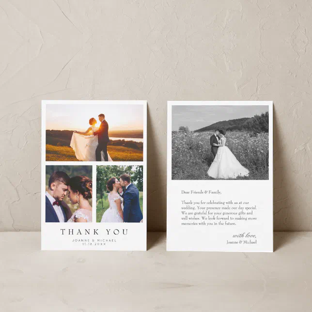 Simple Modern Multi Photo Wedding Thank You Card | Zazzle