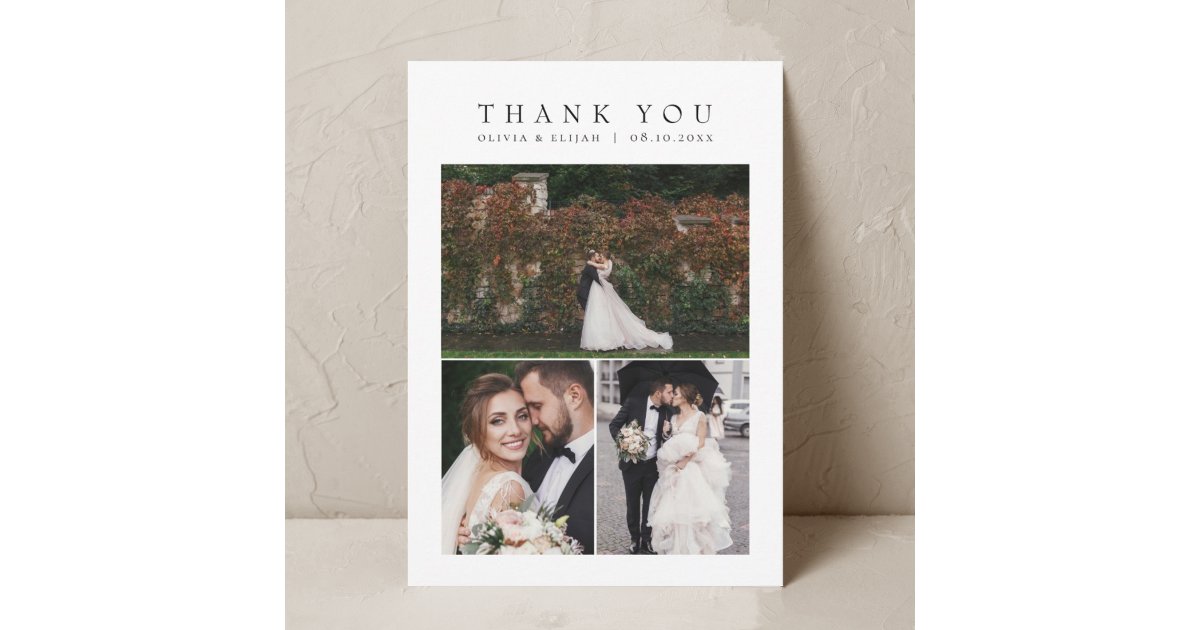 Simple Modern Multi Photo Wedding W Note Thank You Card | Zazzle
