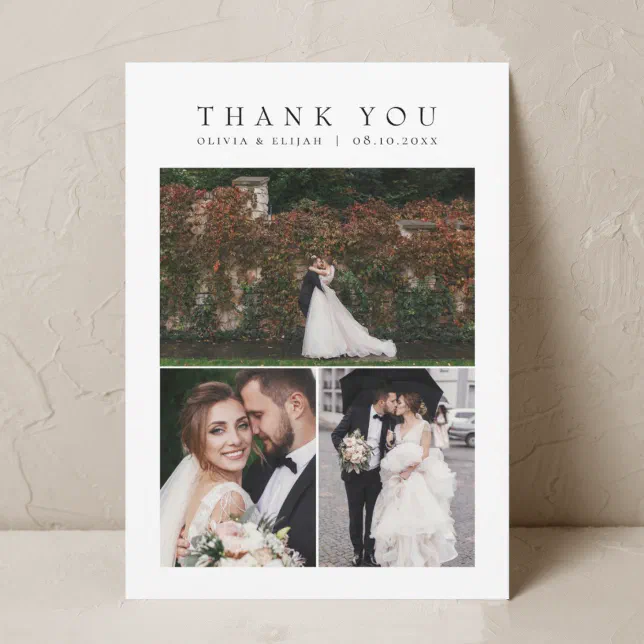 Simple Modern Multi Photo Wedding W Note Thank You Card | Zazzle