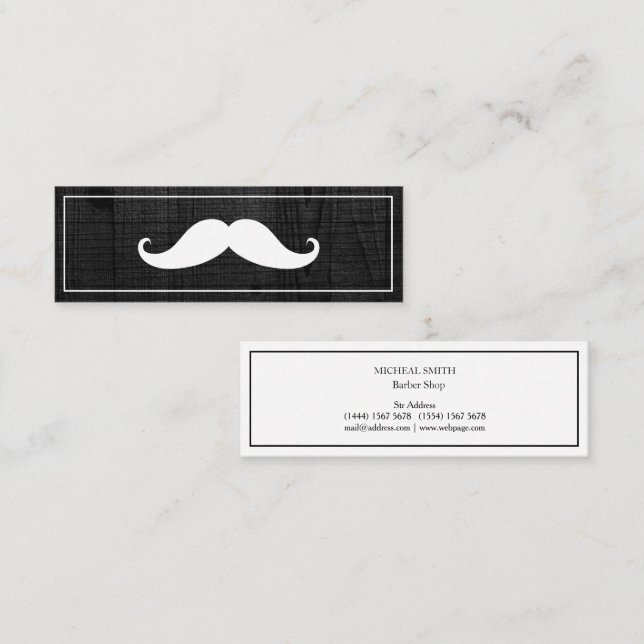 Simple Modern Mustache Barber Shop Mini Business Card (Front/Back)