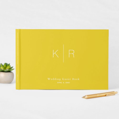 Simple Modern Mustard Monogram Wedding Guest Book