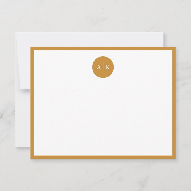 Simple Modern Mustard Yellow Circle Monogram Note Card (Front)
