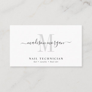 Simple Modern Nail Technician Script Monogram Business Card