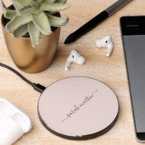 Simple Modern Name Elegant Blush Pink Wireless Charger