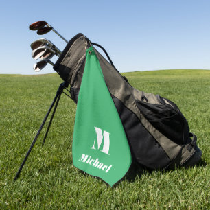 Simple Modern Name Initial Solid Color Green Golf Towel