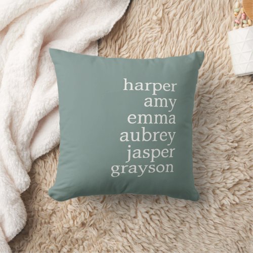 Simple Modern Names Dusty Green Throw Pillow