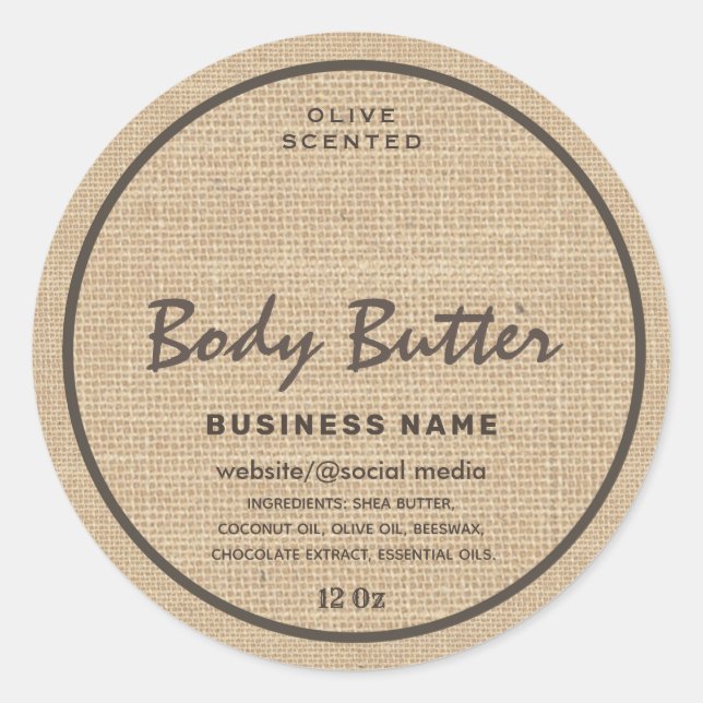 Simple modern natural linen  body butter label (Front)