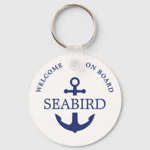 Simple Modern Nautical Anchor Welcome Aboard Blue Keychain