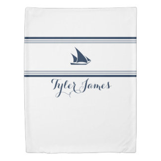 Simple Modern Navy and white Sailboat Nautical Duvet Cover