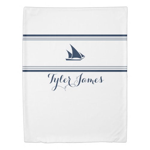 Simple Modern Navy and white Sailboat Nautical  Duvet Cover