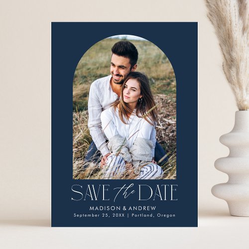Simple Modern Navy Arch Photo Save The Date