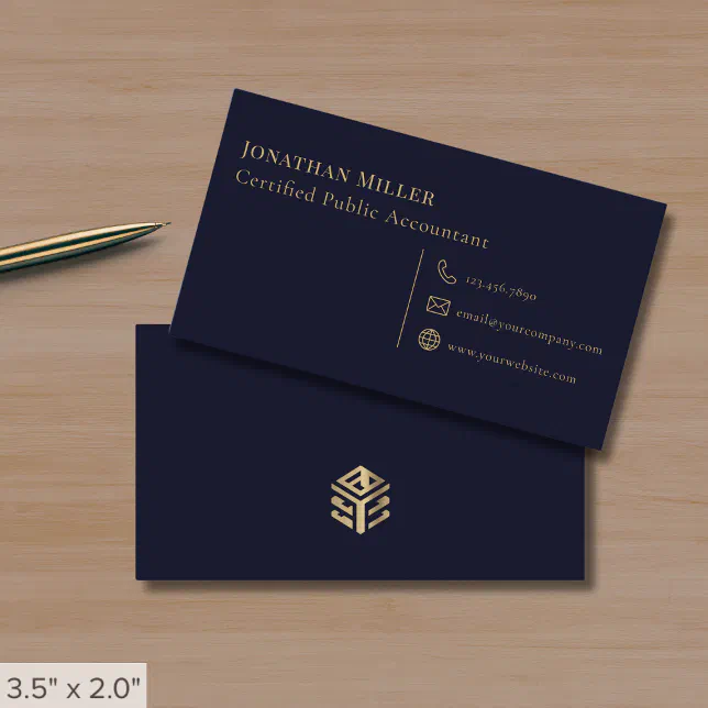 Simple Modern Navy Blue and Gold Business Card | Zazzle