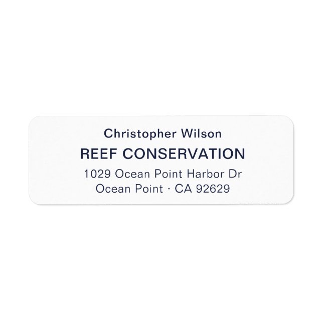 Simple Modern Navy Blue Business Return Address Label (Front)
