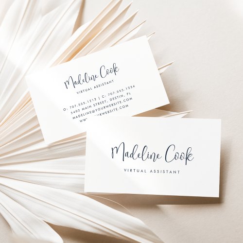 Simple Modern Navy Blue Calligraphy Script Business Card