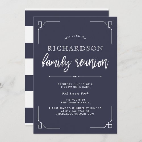 Simple Modern Navy Blue Family Reunion Invitation