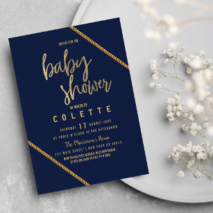 Simple modern navy blue faux gold Baby Shower Invitation