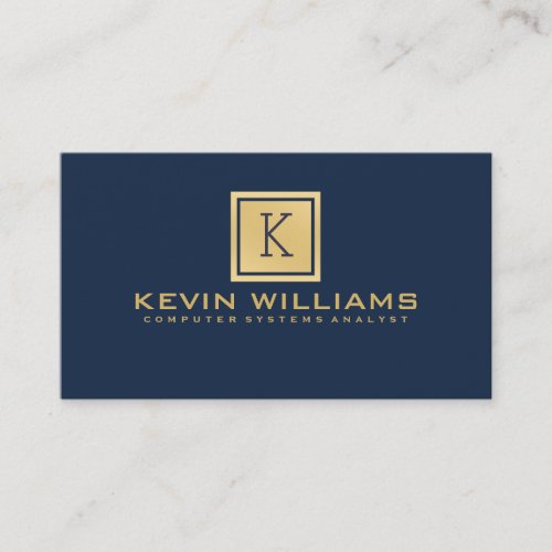 Simple Modern Navy Blue  Gold Geometric Accent Business Card