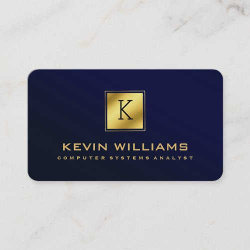 Simple Modern Navy Blue  Gold Geometric Accent   Business Card