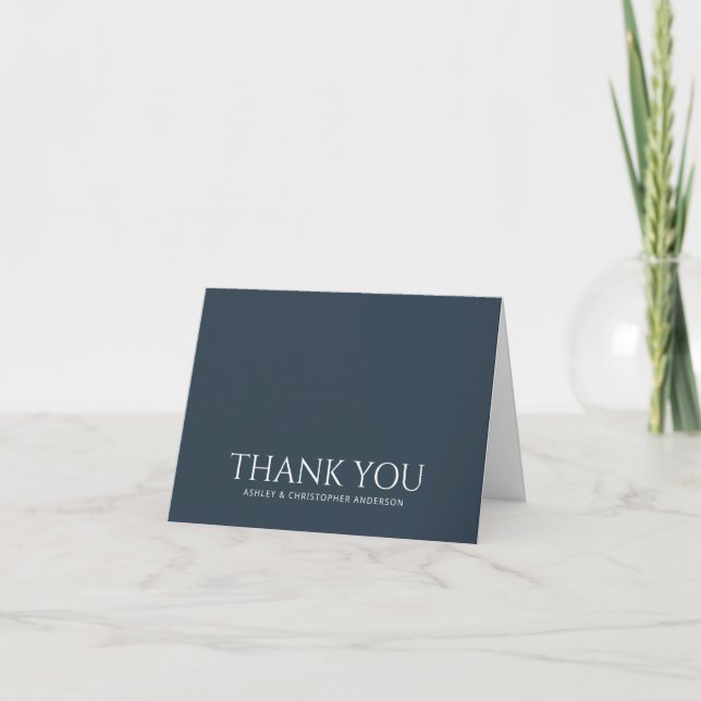 Simple Modern Navy Blue Letterpress Thank You Card (Front)