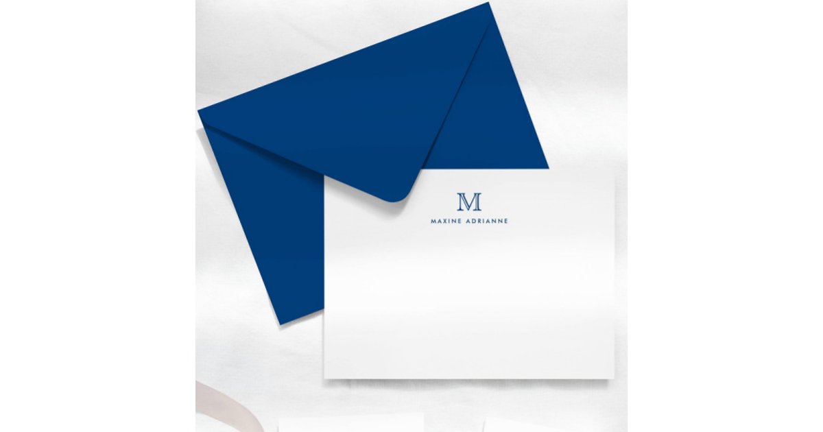 Simple Modern Navy Blue Monogram Initial Note Card | Zazzle