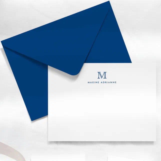 Simple Modern Navy Blue Monogram Initial Note Card | Zazzle