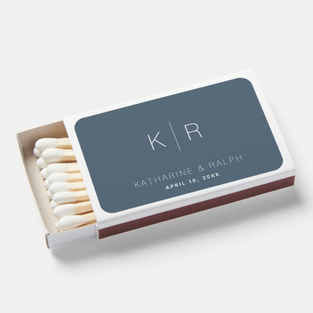Simple Modern Navy Blue Monogram Matchboxes (Front Open)