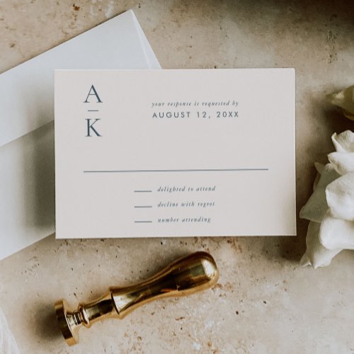 Simple Modern Navy Blue Monogram Wedding RSVP Card