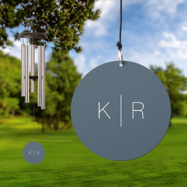 Simple Modern Navy Blue Monogram Wedding Wind Chime (Outdoor)