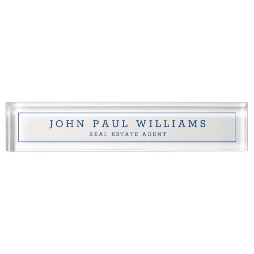 Simple Modern Navy Blue Professional Name Title Desk Name Plate