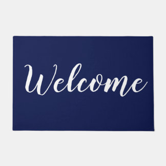 Simple Modern Navy Blue  Script Typography Welcome Doormat