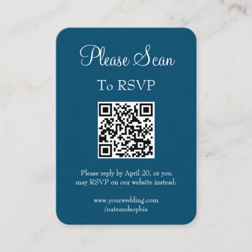 Simple Modern Navy Blue Wedding Scan QR Code Enclosure Card
