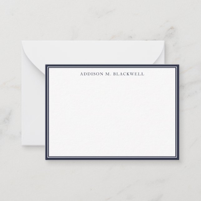 Simple Modern Navy Blue White Professional Note Card (Front)