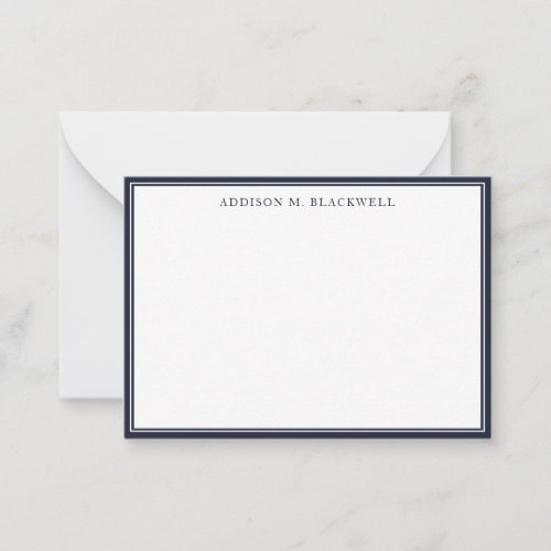 Simple Modern Navy Blue White Professional Note Card