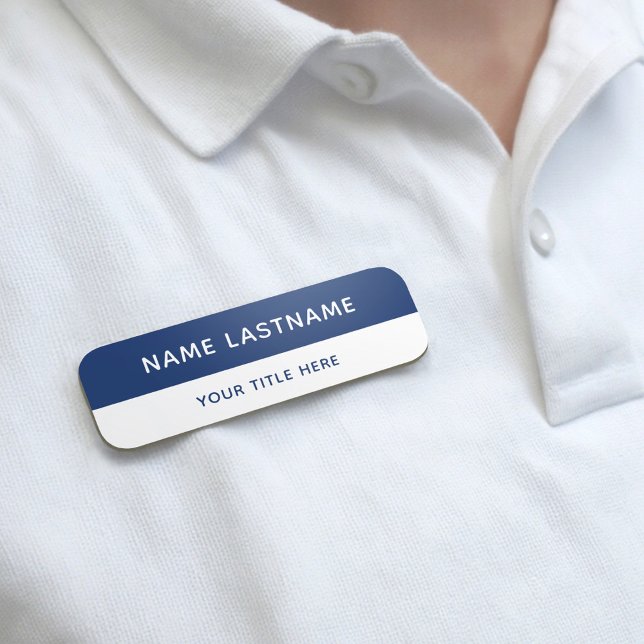 Simple Modern Navy Blue White Title Pin Magnetic Name Tag (Creator Uploaded)