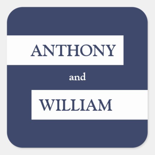 Simple Modern Navy Blue with White Lines Wedding Square Sticker