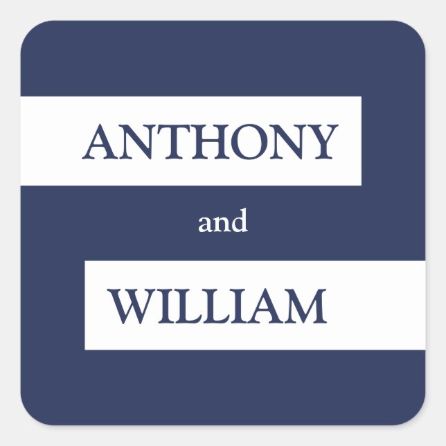 Simple Modern Navy Blue with White Lines Wedding Square Sticker (Front)