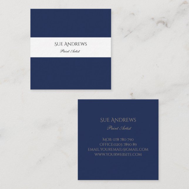 Simple Modern Navy Personalized Artist  Square Business Card (Front/Back)