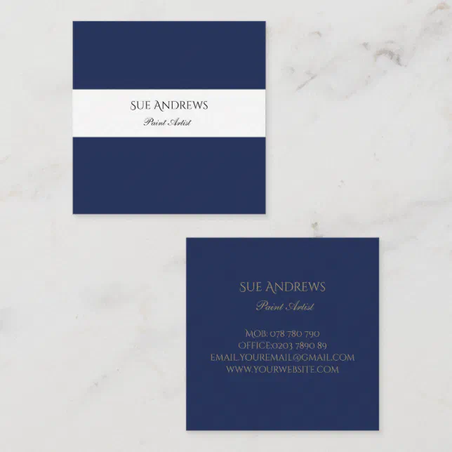 Simple Modern Navy Personalized Artist Square Business Card | Zazzle