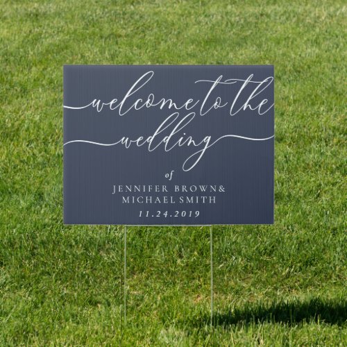 Simple Modern Navy Welcome Wedding Party Day Sign