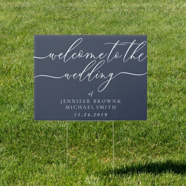 Simple Modern Navy Welcome Wedding Party Day Sign (Insitu)