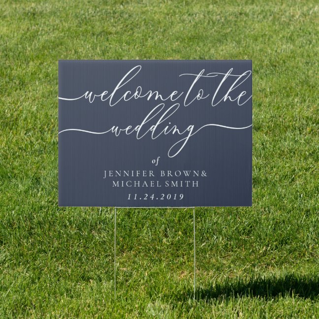 Simple Modern Navy Welcome Wedding Party Day Sign