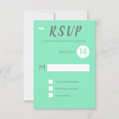 Simple modern neo mint grey and white wedding rsvp invitation