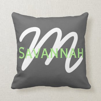 Simple Modern Neon Lime Green & Gray Monogram Throw Pillow by SimpleMonograms at Zazzle