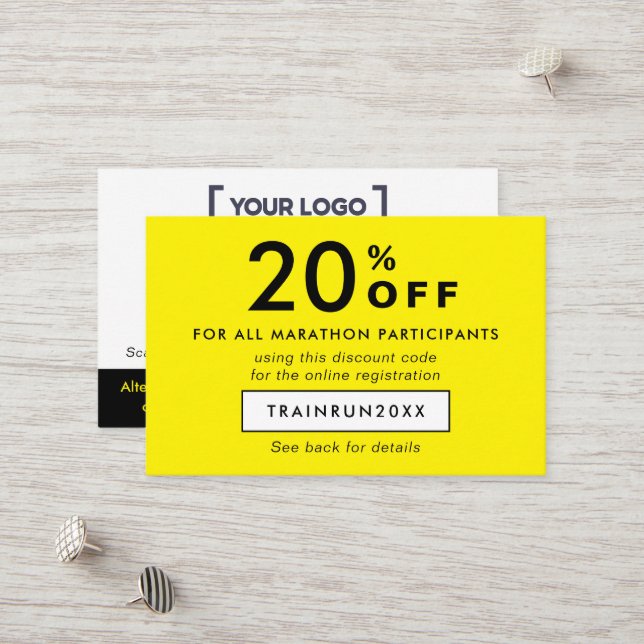 Simple Modern Neon Yellow Discount Coupon Logo QR (Front/Back In Situ)